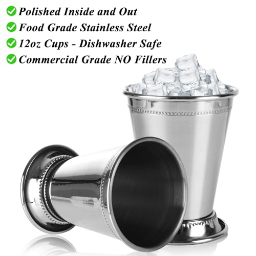Stainless Steel Mint Julep Cups Set of 3, 12 Oz Cocktail Glasses for Derby & Parties