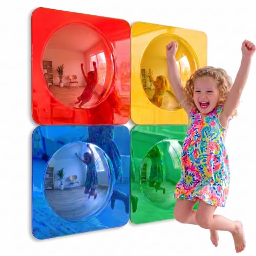 4PCS Sensory Bubble Mirrors 10x10 Inch, Shatterproof Wall Decor for Kids
