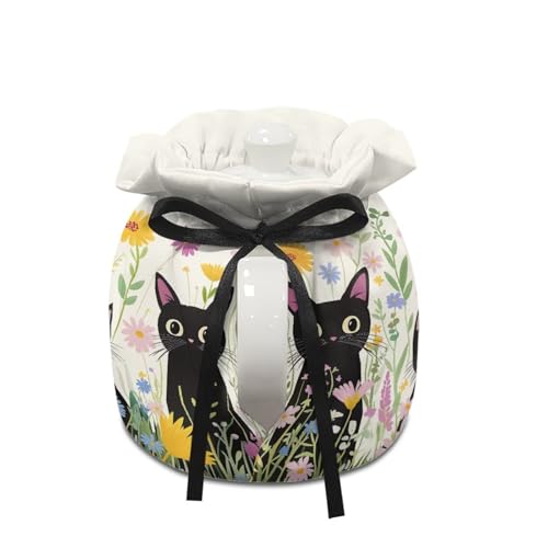 Insulated Tea Cozy with Black Cat and Floral Print for Teapots