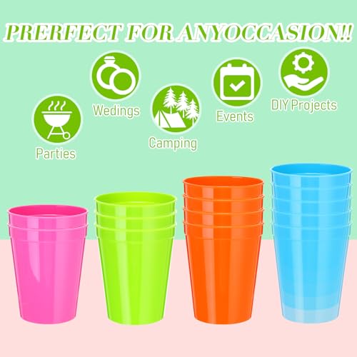 50 Pack 16 oz Reusable Plastic Stadium Cups - Blank Tumblers for Parties