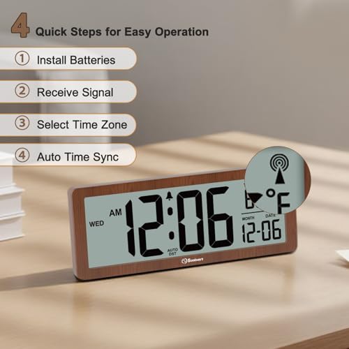 8.5-Inch Atomic Digital Wall Clock with Auto Nightlight and Date Display