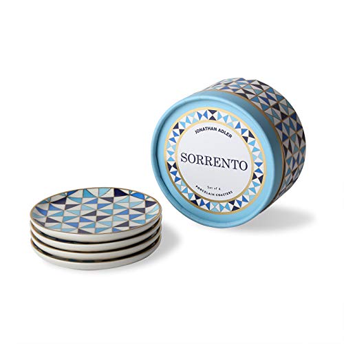 Jonathan Adler Sorrento Coasters, Set of 4, Blue & Gold Porcelain