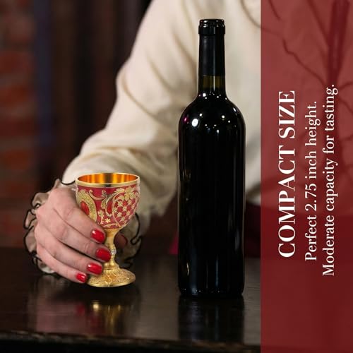 2-Piece Vintage Medieval Goblet Set - Gold and Red Alloy Wine Chalice