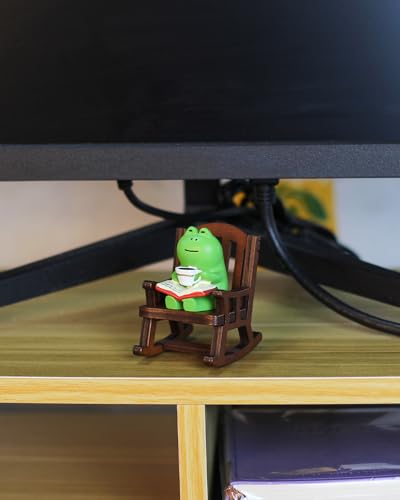Mini Frog Figurine with Wooden Rocking Chair Desk Ornament Decor