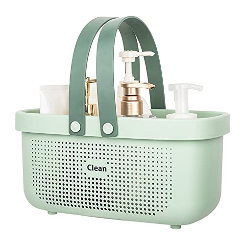 JiatuA Plastic Shower Caddy Tote Basket with Drainage & Silicone Handle, Green