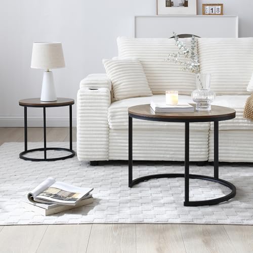2-Piece Nesting Coffee Table Set with Faux Marble Top and Metal Frame