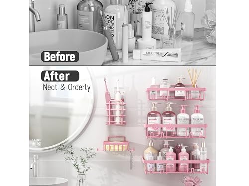 Liuoud 5-Pack Pink Shower Caddy Stainless Steel Wall Organizer