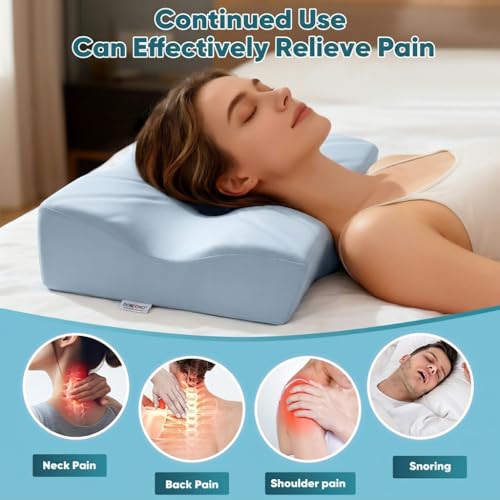Cervical Neck Pillow for Pain Relief - Ergonomic Memory Foam with Cooling Cover