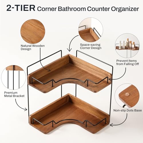 2-Tier Wooden Corner Shelf Organizer for Bathroom Vanity & Countertop