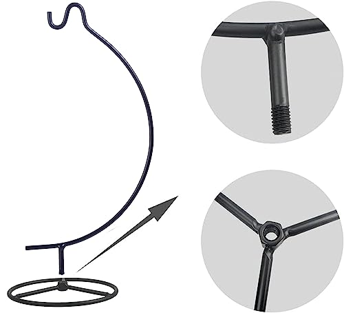 Iron Ornament Display Stand with Wood Base for Hanging Plants and Glass Globes