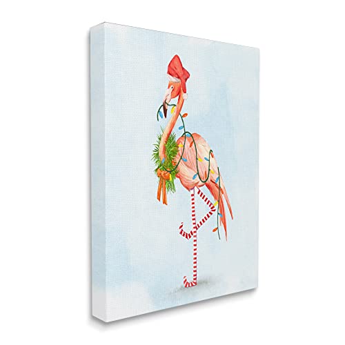 Unframed 16x20 Inch Canvas Wall Art - Festive Flamingo Holiday Coastal Decor
