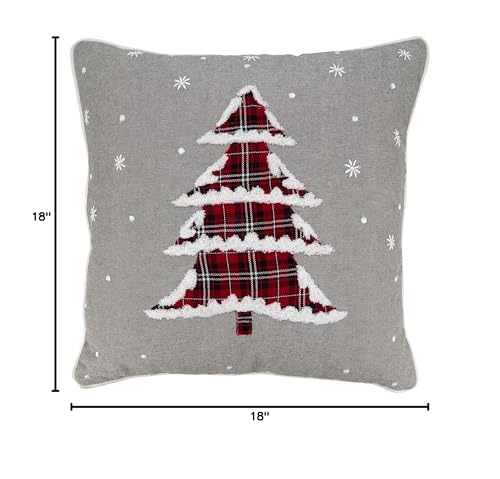 SARO LIFESTYLE Plaid Christmas Tree Throw Pillow 18" Grey with Poly Filling