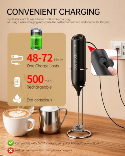 CIRCLE JOY Rechargeable Handheld Milk Frother with Stand, Black