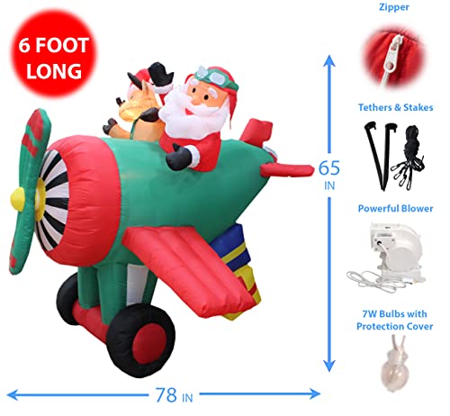 6 Ft Inflatable Flying Santa Claus with Airplane | Christmas Yard Decor