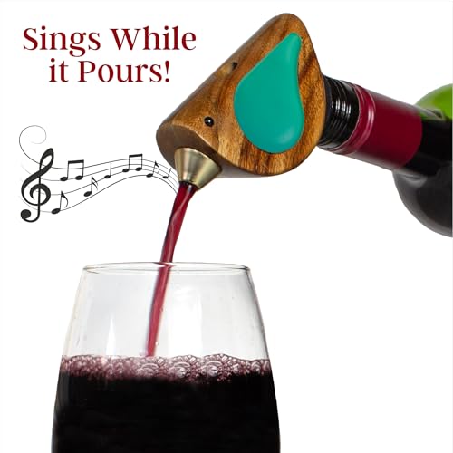 Singing Bird Wine Bottle Pourer - Turquoise Acacia Wood Spout