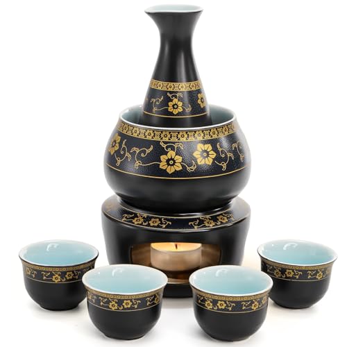 Foraineam Ceramic Sake Set with Warmer and Cups - Hot Cold Sake Drinking Kit