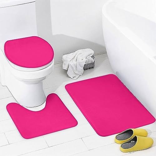 4-Piece Hot Pink Bathroom Shower Curtain Set with Non-Slip Rugs