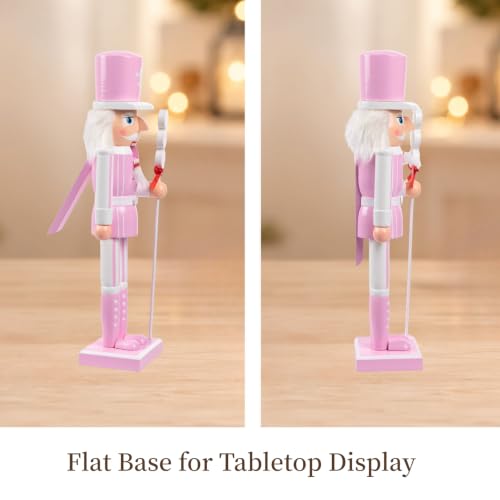 Pink Christmas Nutcracker Figures - 15 Inch Wooden Holiday Decor with Candy Details