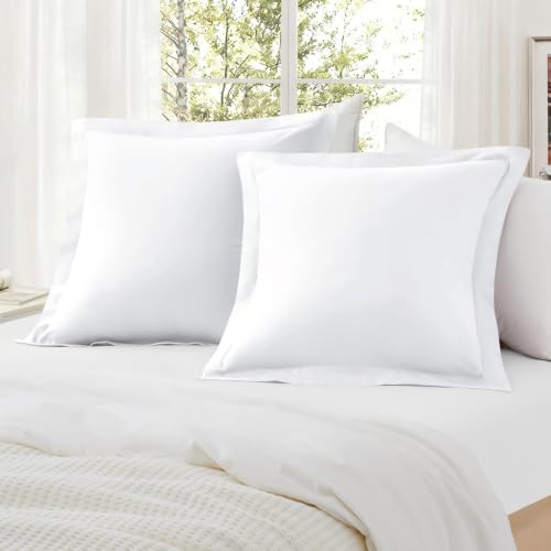 White 26x26 Euro Pillow Covers, Soft Cotton Euro Sham Set of 2