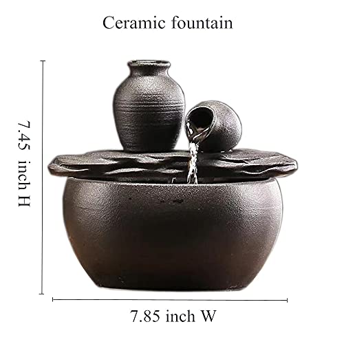 Black Ceramic Tabletop Water Fountain for Indoor Home & Office Decor