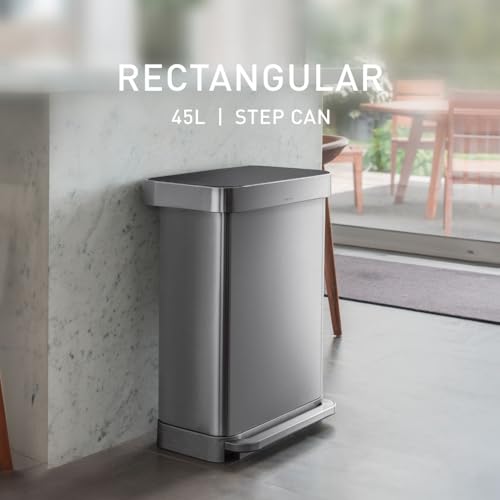 45L Rectangular Step Trash Can with Liner Pocket and Silent Close Lid