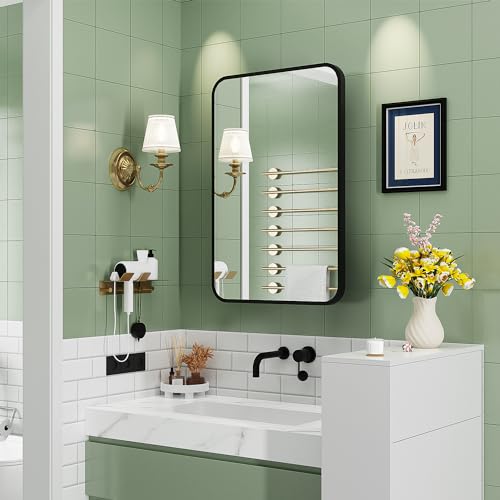 16x24 Inch Metal Framed Medicine Cabinet with Mirror, Recessed or Wall Mount