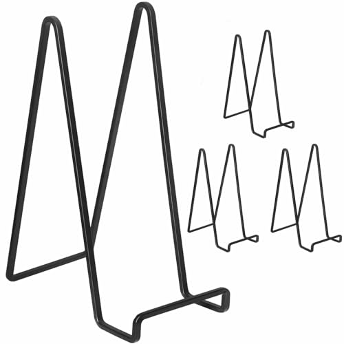 8.5 Inch Metal Display Stands for Plates and Pictures, 4-Pack Black Easel