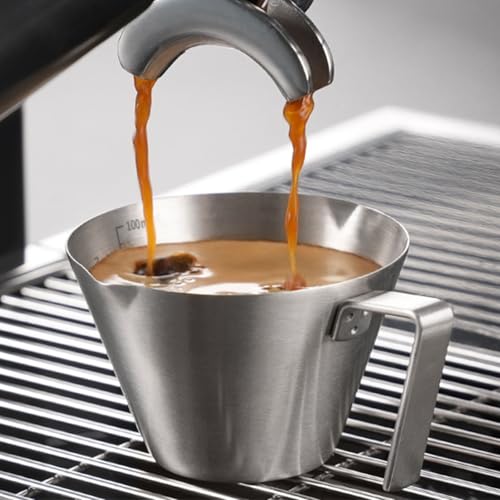YARRAMATE 1pc Silver Stainless Steel Espresso Shot Cup 3.4oz/100ml with Dual Spouts