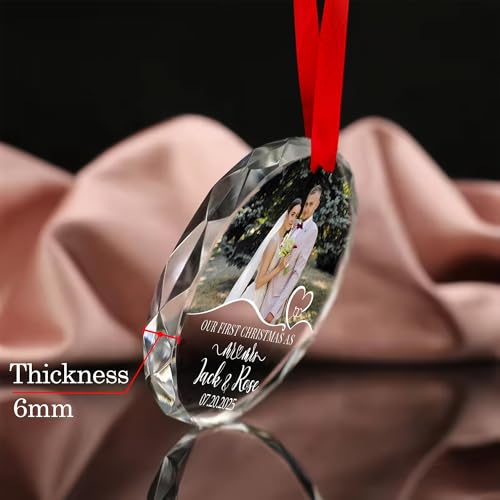 Personalized First Christmas Married Glass Photo Ornament 2026
