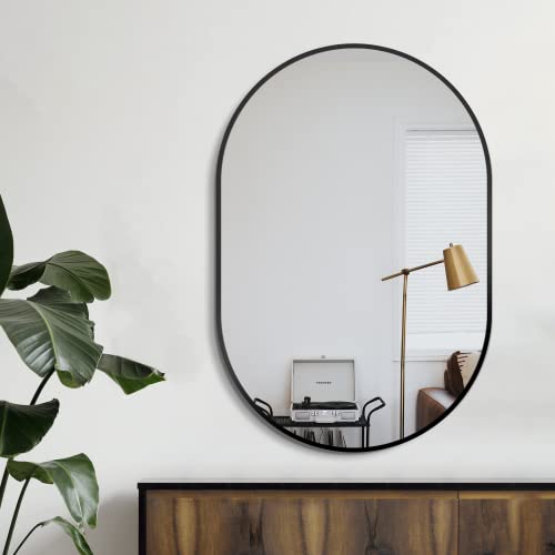 36x24 Oval Bathroom Mirror with Black Aluminum Frame - HD Vanity Wall Mirror