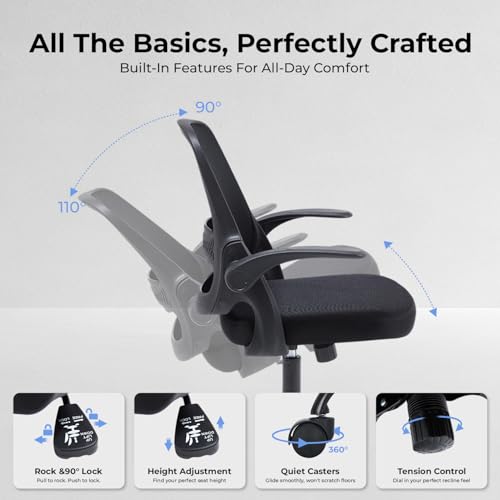 Ergonomic Mesh Office Chair with Flip-Up Arms and 3-Inch Cushion