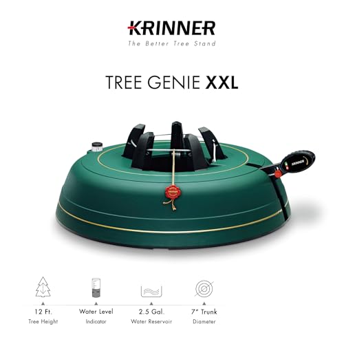 Krinner Christmas Tree Genie XXL Green Tree Stand - Single Cable Operation, Holds Up to 12 ft, Water Reservoir & Level Indicator, German Made