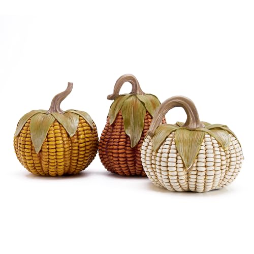 Set of 3 Resin Artificial Corn Pumpkins Fall Table Centerpiece Decorations