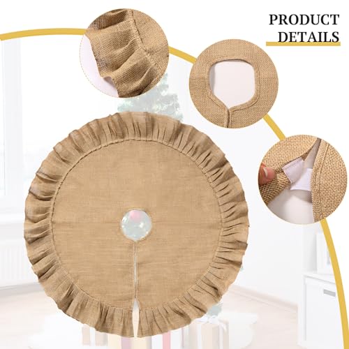 Rustic Burlap Christmas Tree Skirt with Ruffled Edge - 19.7 Inch Linen Base Cover