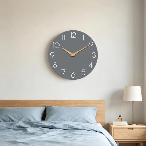 8-Inch Silent Battery Operated Wall Clock, Minimalist Analog Gray Clock