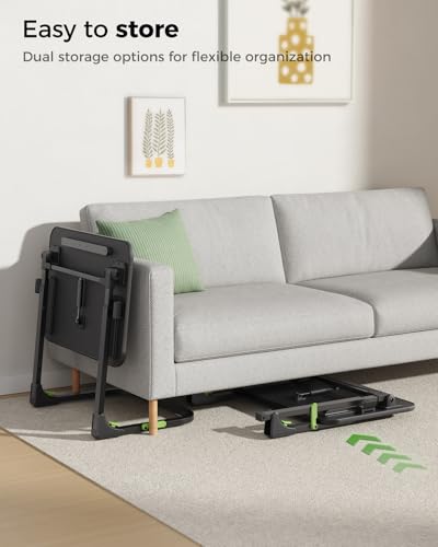 Adjustable Folding TV Tray Table with Leather Surface for Bed and Couch