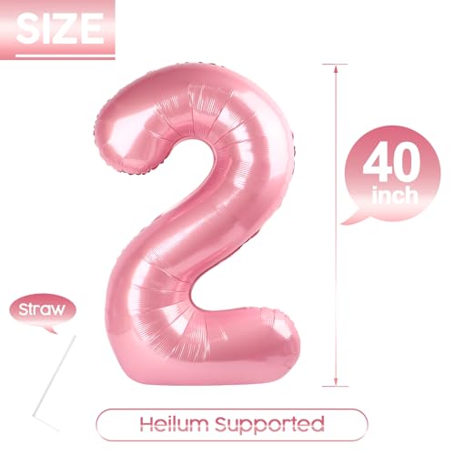 Pastel Pink Number 2 Balloon - 40 Inch Foil Decoration for Birthdays