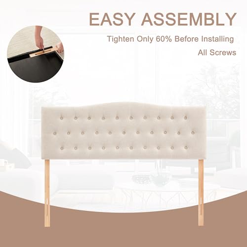 Queen Size Tufted Upholstered Headboard, Adjustable Height Fabric Headboard