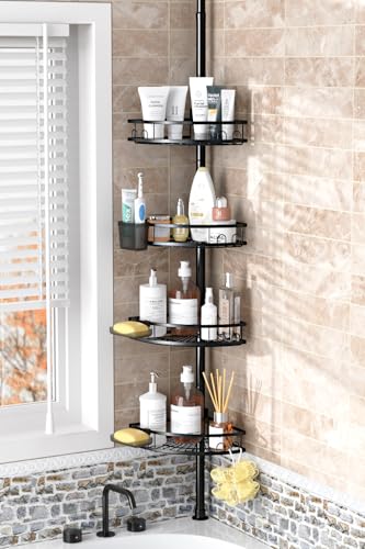 4-Tier Tension Pole Shower Caddy, Rustproof Corner Bathroom Organizer