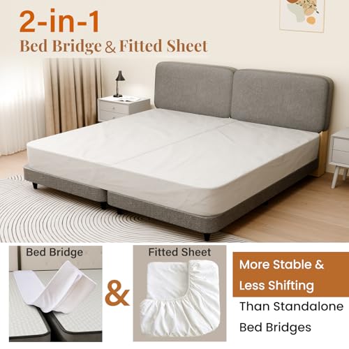 2-in-1 Bed Bridge Twin to King Gap Filler with Built-in Fitted Sheet