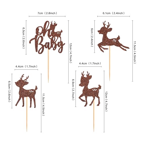 Ercadio 36Pcs Cute Sika Deer Cupcake Toppers Pattern-1 for Woodland Christmas Baby Shower