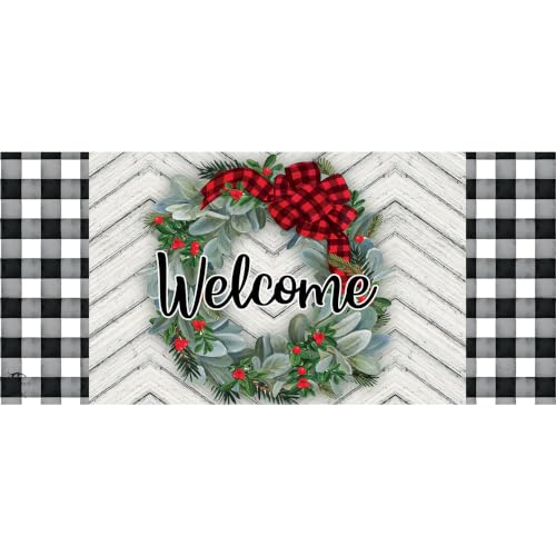 Winter Wreath Decorative Mini Doormat - 22x10 Non-Slip Entry Mat