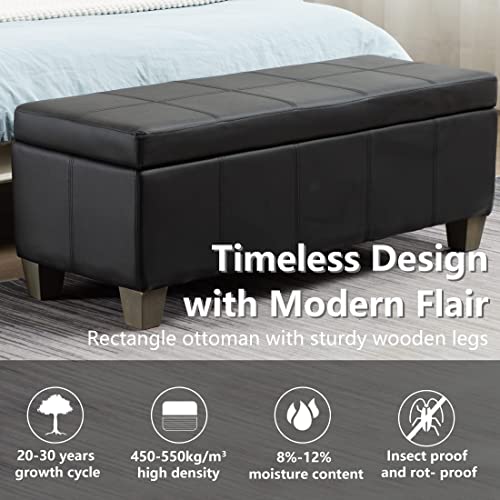 41-Inch Upholstered Storage Ottoman Bench with Safety Hinge, Black Faux Leather
