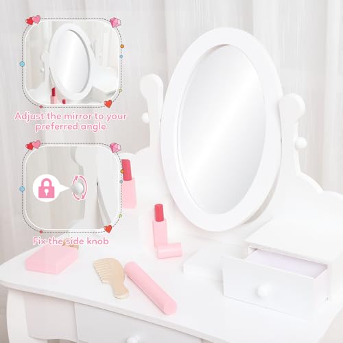 Kids' Vanity Set with Mirror and Stool - Wooden Makeup Table for Girls
