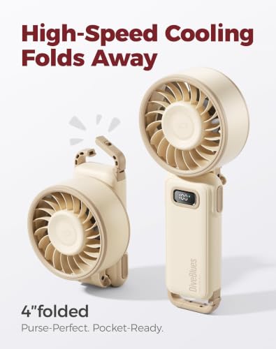 Diveblues Portable Handheld Turbo Fan D6036 Cream 100-Speed Personal Neck Fan