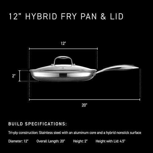 12-Inch Hybrid Stainless Steel Nonstick Frying Pan with Glass Lid