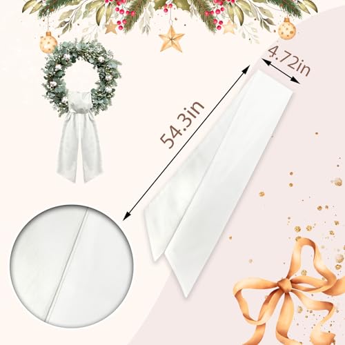 Vickasi 1pc Christmas Wreath Sash for Front Door - White Burlap Ribbon Xmas Decor