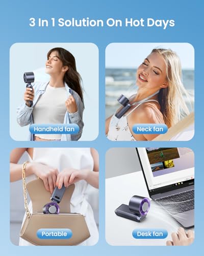 Kimguard Handheld Portable Turbo Fan with Ice Cooler, 20000 RPM Rechargeable Personal Fan, Purple