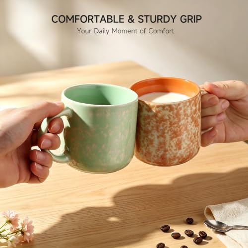 MONITO Colorful 12oz Ceramic Coffee Mug Set of 4 - Unique Glazed Handle Cups