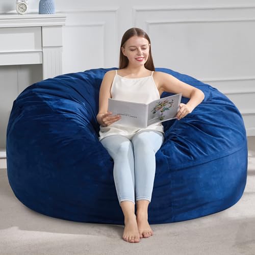 4FT Memory Foam Bean Bag Chair - Oversized Velvet Lounger with Side Pocket